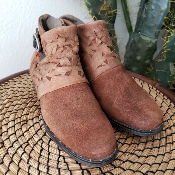 Anthropologie Miz Mooz Erie Short Buckle Boots Brandy size 38 US 8 Slouchy Boho - Picture 13 of 14